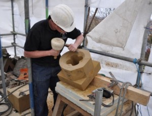 All Saints Church new quatrefoil window being carved.